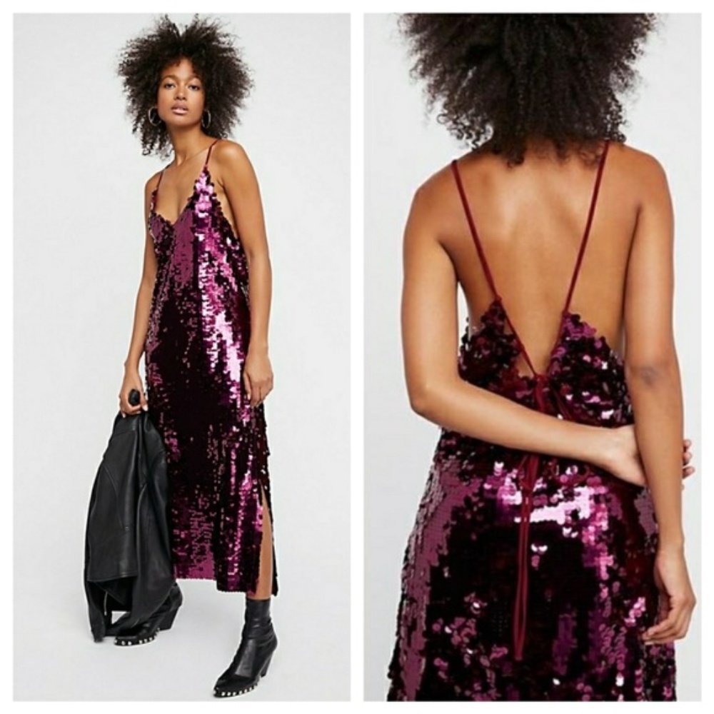 FREE PEOPLE Paillette Party Midi Slip Dress XS